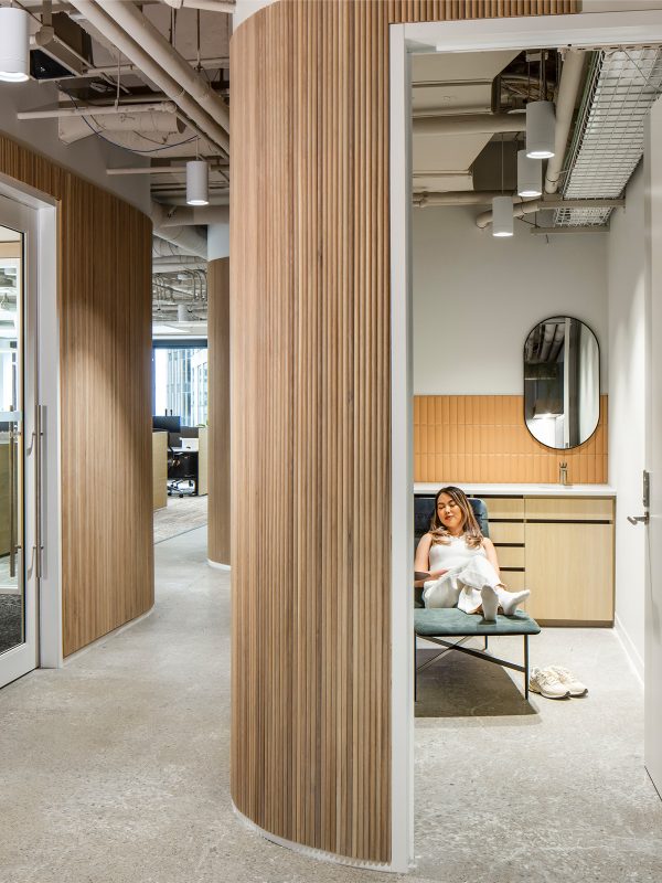 Wellness spaces in the workplace to promote employee wellbeing throughout the workday.
