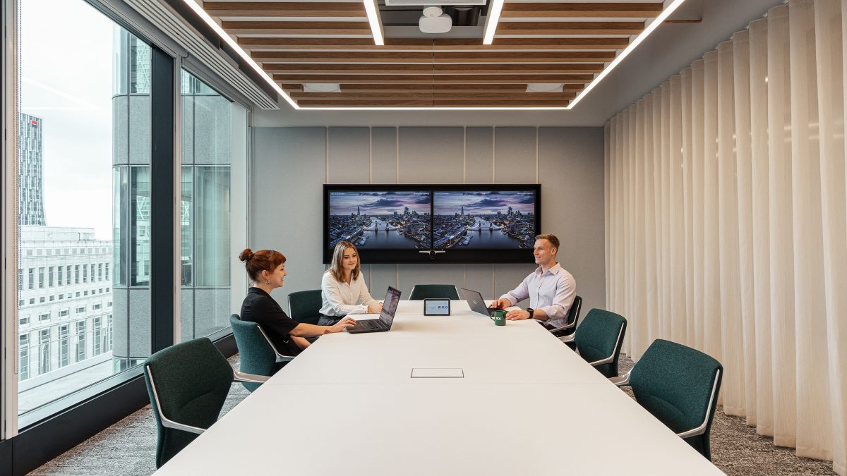 large meeting room with privacy curtain