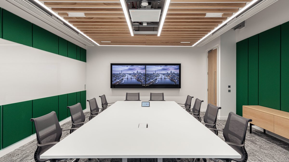 a large meeting room for up to 12 people