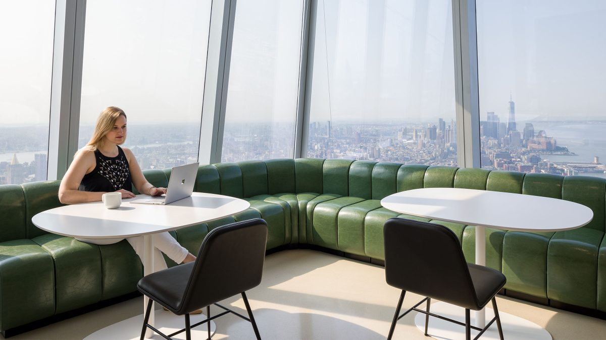 person working in workspace with views