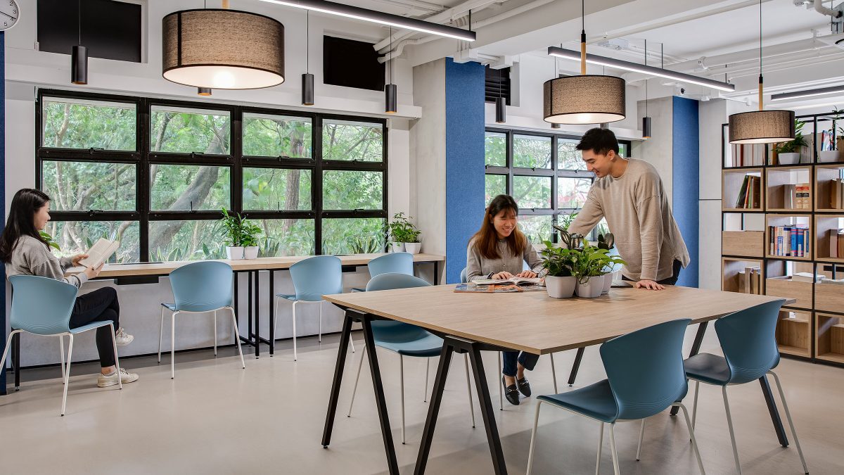 students in the library meeting space