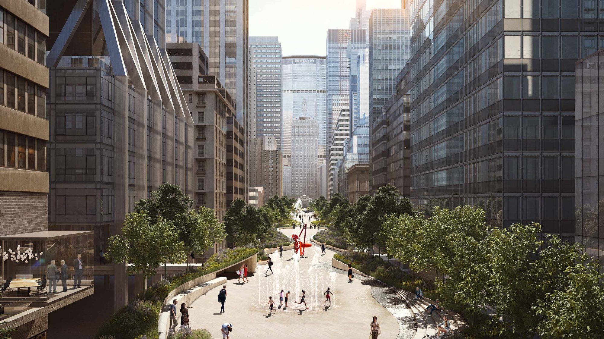 M Moser concept render featuring an elevated park concept in Manhattan.