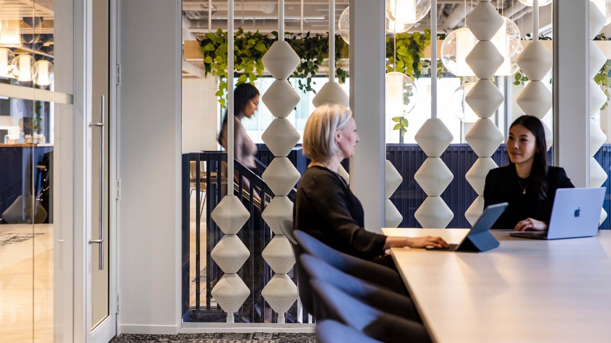 Office design project in Vancouver for Tipalti featuring artistic wall installation, this project reflects our commitment to local, diverse suppliers as part of ESG.