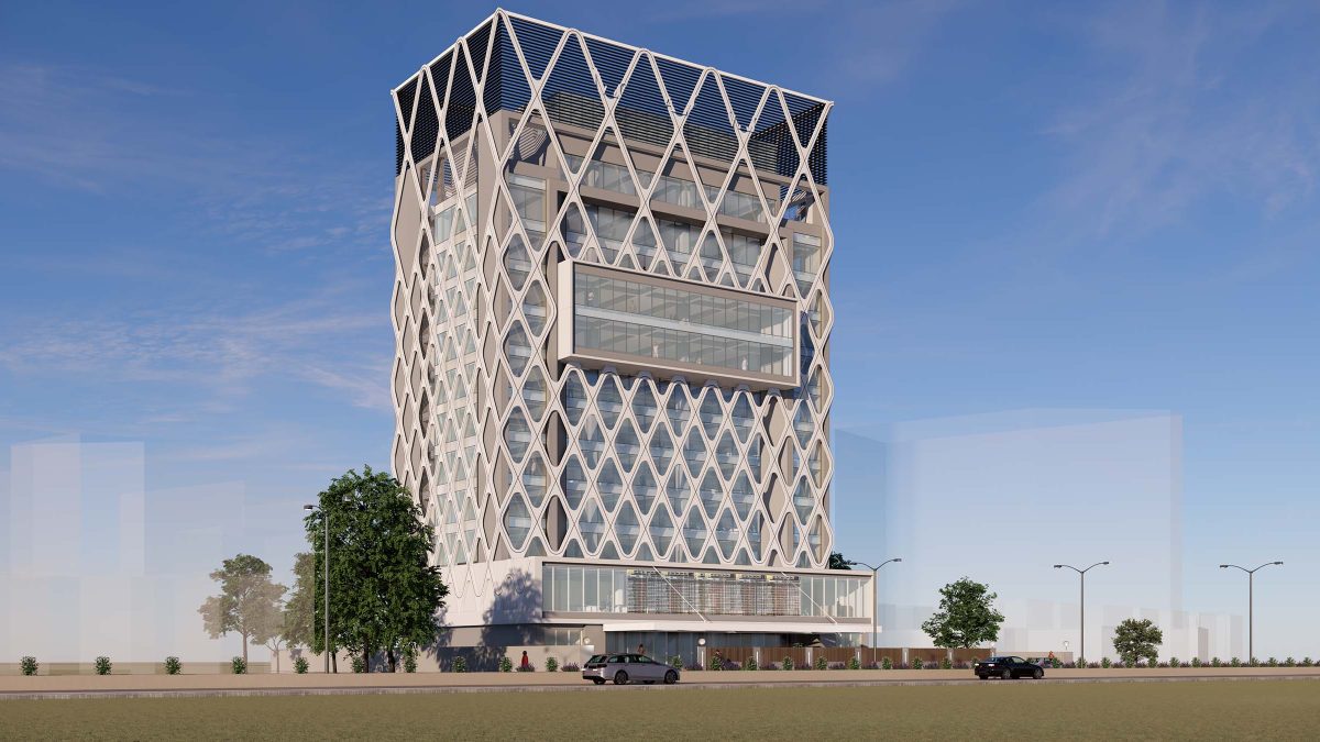 Facade design for brand representation, day view.