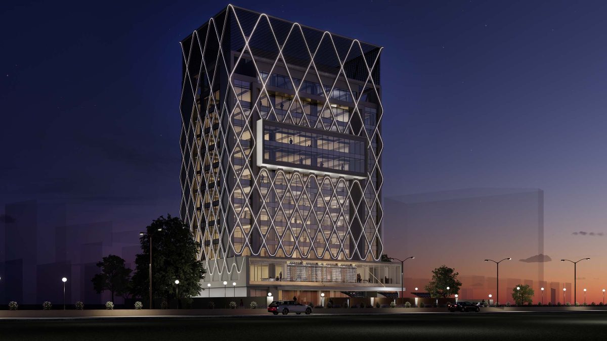 Facade design for brand experience, night view.