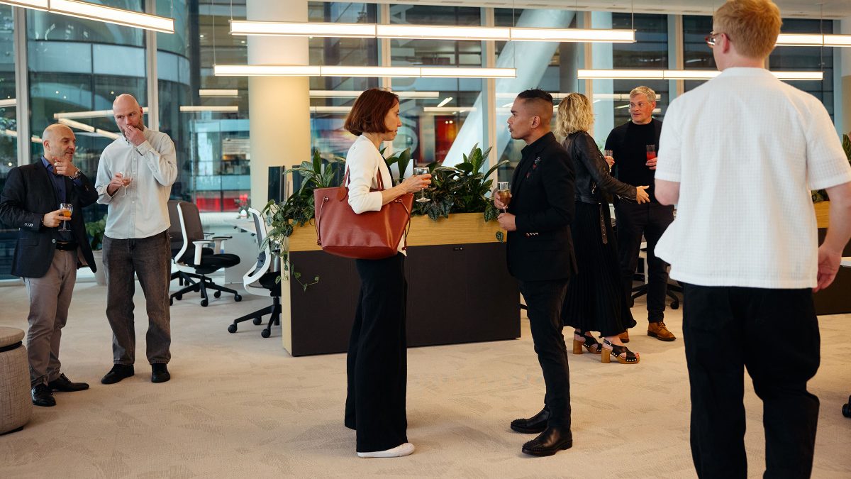 Guests visiting the space at the party