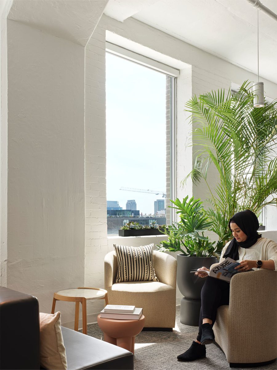library-at-workplace-reading-nook-woman-sitting