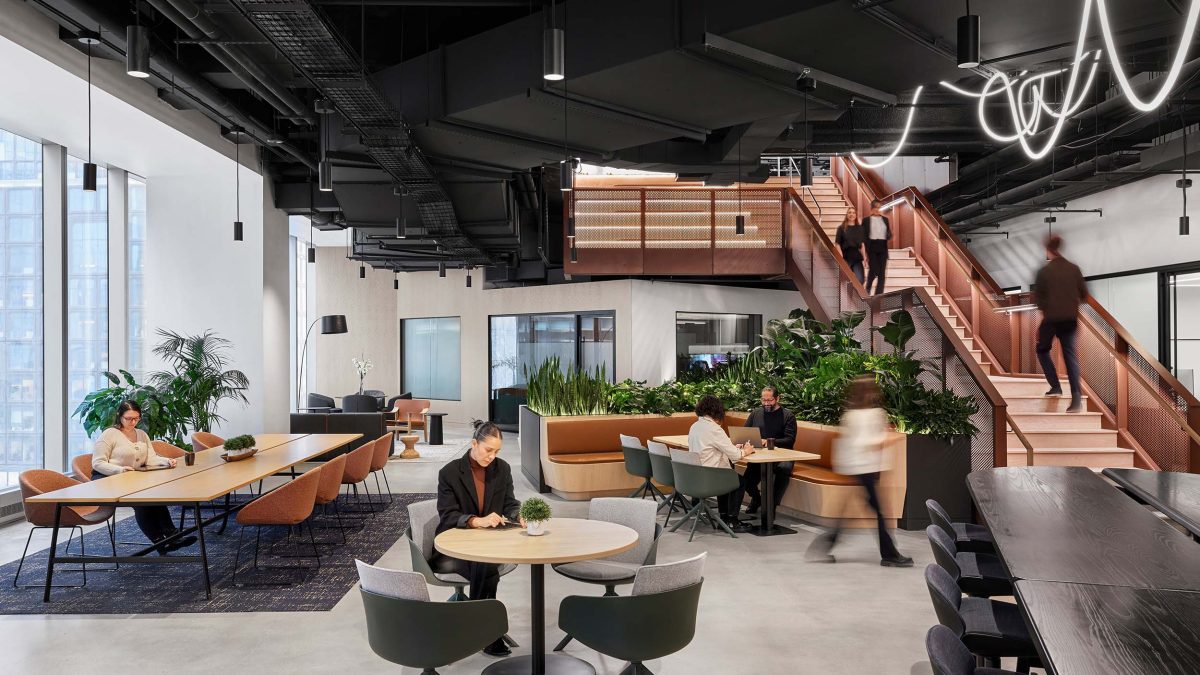 Office space design showing interior workspace