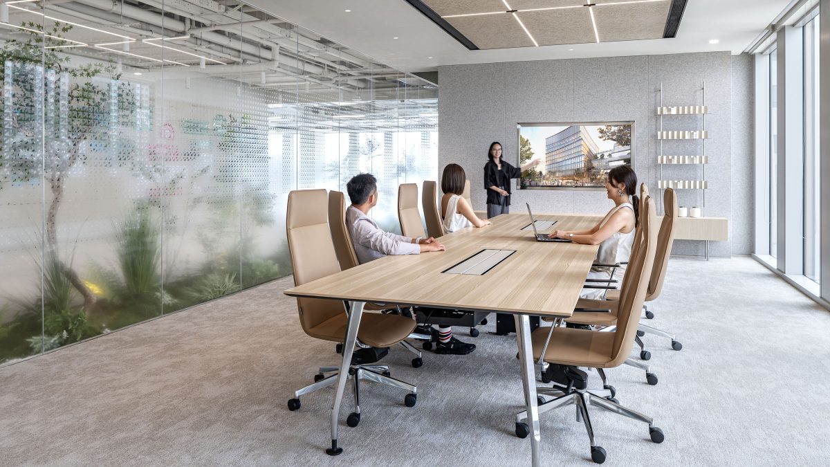meeting room with integration of biophilic design