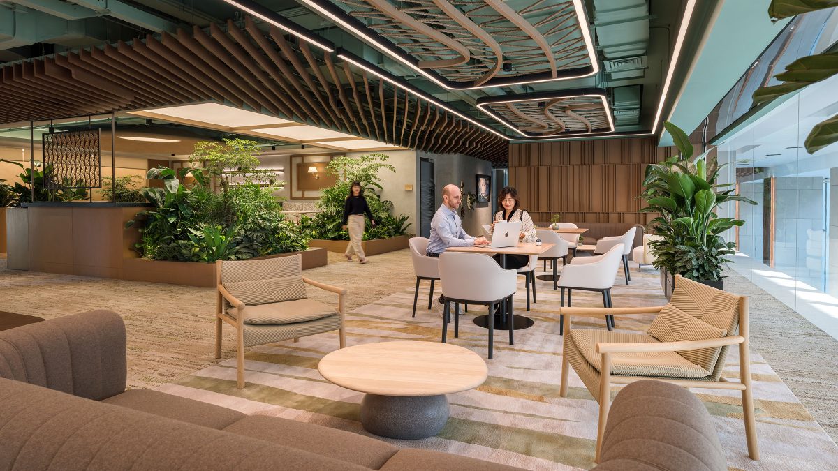 Lounge area with biophilia in Beijing's office